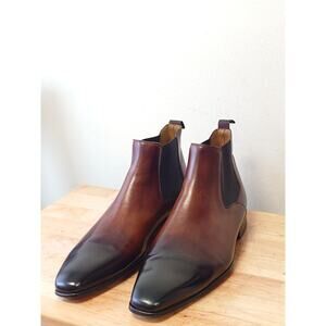 Magnanni Men’s Chelsea Boots 11M Brown & Black Burnished Leather Dress Shoes